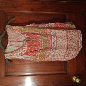 Sonoma Pink, Peach, Green Sleeveless Blouse with Tie Front